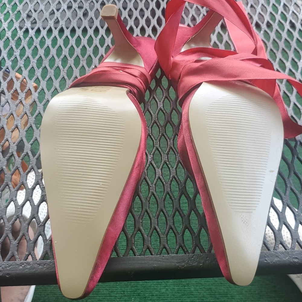 SHASHU Red Satin Ribbon Shoes - Picture 5 of 11